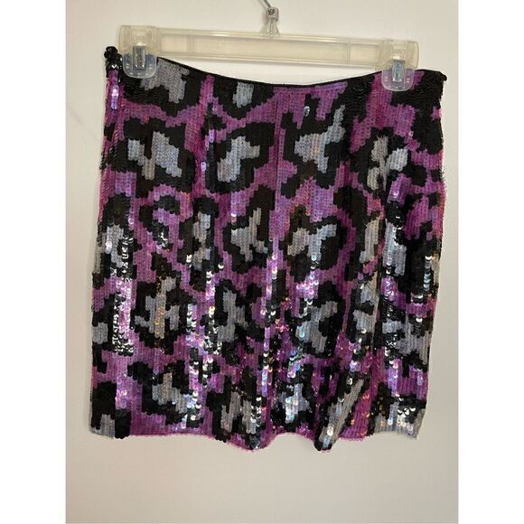 NWT Nicole Miller Collection Sequin Mini Skirt Pink Black Size 0 Retail $290 - Picture 12 of 16